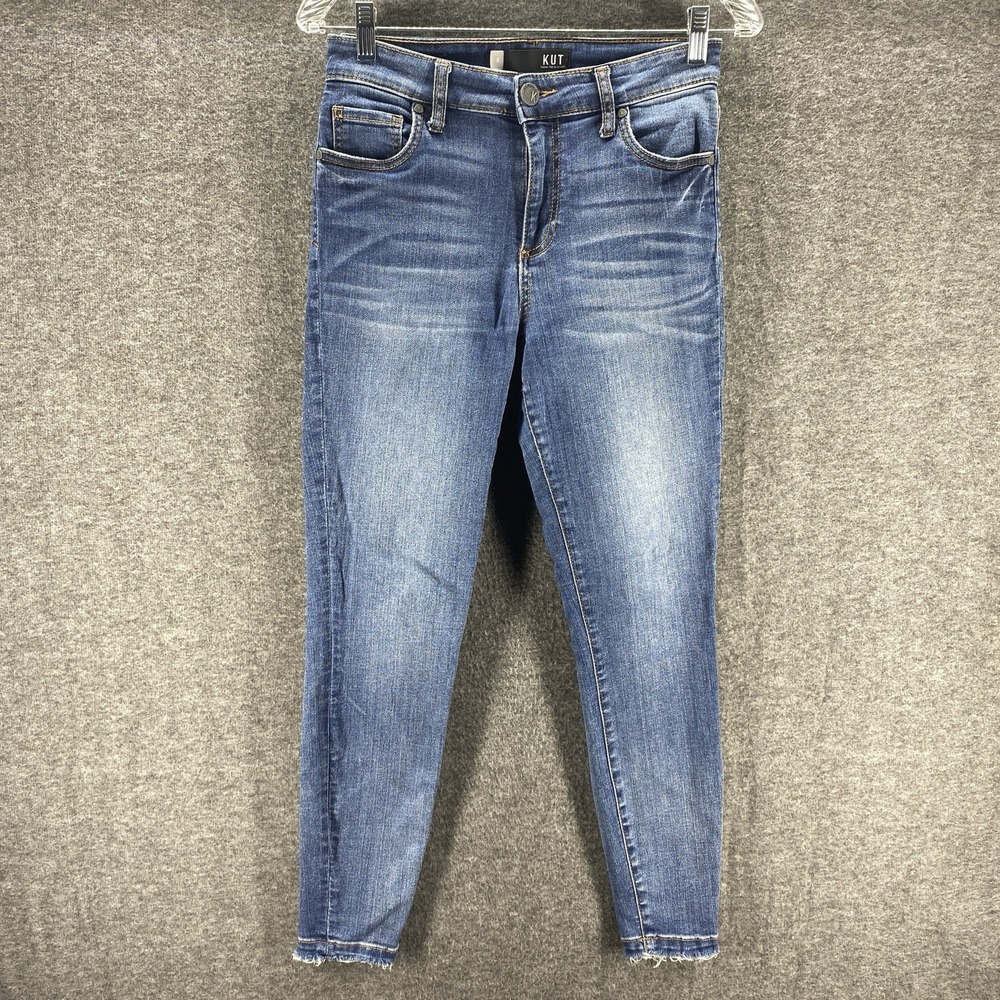 KUT from the Kloth Skinny Jeans Womens 0 Blue Raw Hem Stretch Medium Wash